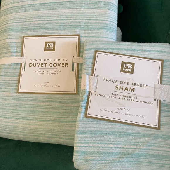 Pottery Barn space dye Jersey duvet cover + sham + pillow case NWT Twin open box - Picture 1 of 9